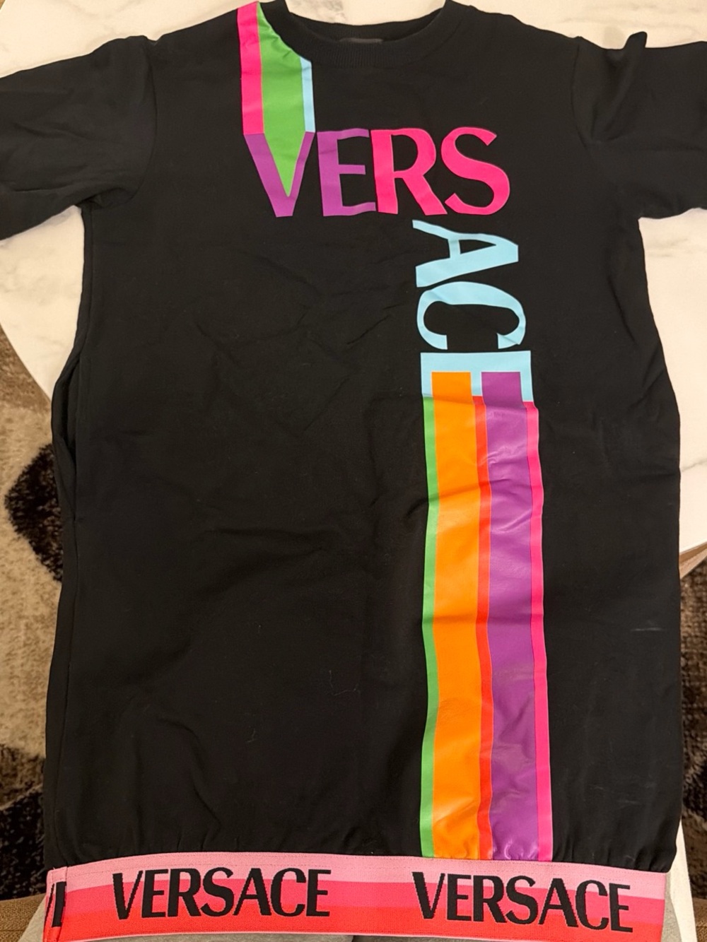 Versace Girl Size 10 Black Dress with Neon Stripe Logo